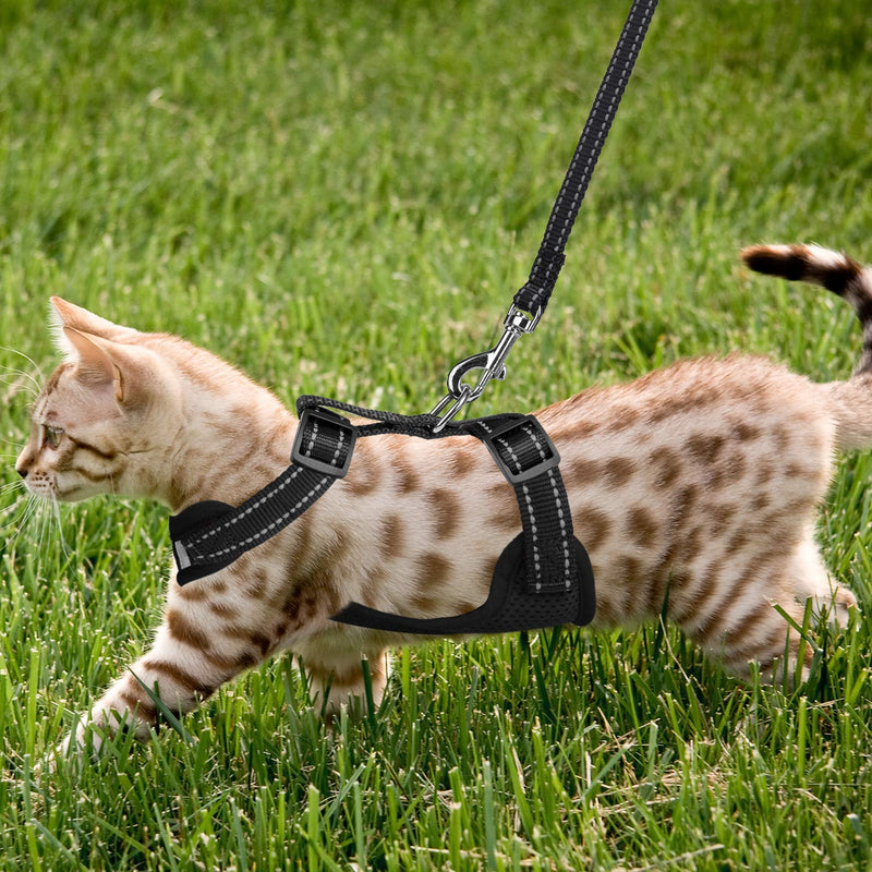 [Australia] - AVCCAVA Cat Harness and Leash for Walking, Escape Proof Soft Adjustable Vest Harnesses for Cats,Easy Control Breathable Reflective Strips Kittens Harness and Small Dog Harness XS (Chest: 8" - 10") Black 