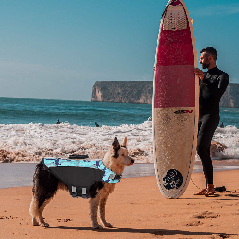 SAWMONG Camo Dog Life Jacket, Pet Flotation Life Vest for Medium Large Dogs, Dog Safety Vest Lifesaver with Reflective Trims for Swimming (Blue, M) Blue - PawsPlanet Australia