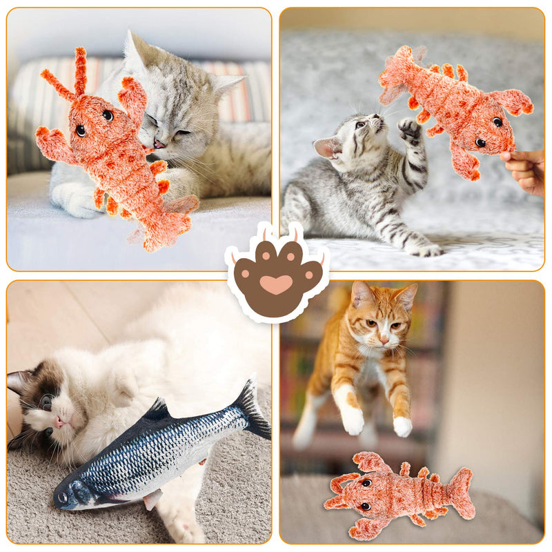 [Australia] - Yoochee 2 Pack Moving Fish & Lobster Cat Toy, Electric Flopping Oxford/Plush Cat Toy, Interactive Wiggle Catnip Toys, Realistic Fish Toy for Indoor Kitten, 500mAh Large Capacity Rechargeable Toys 