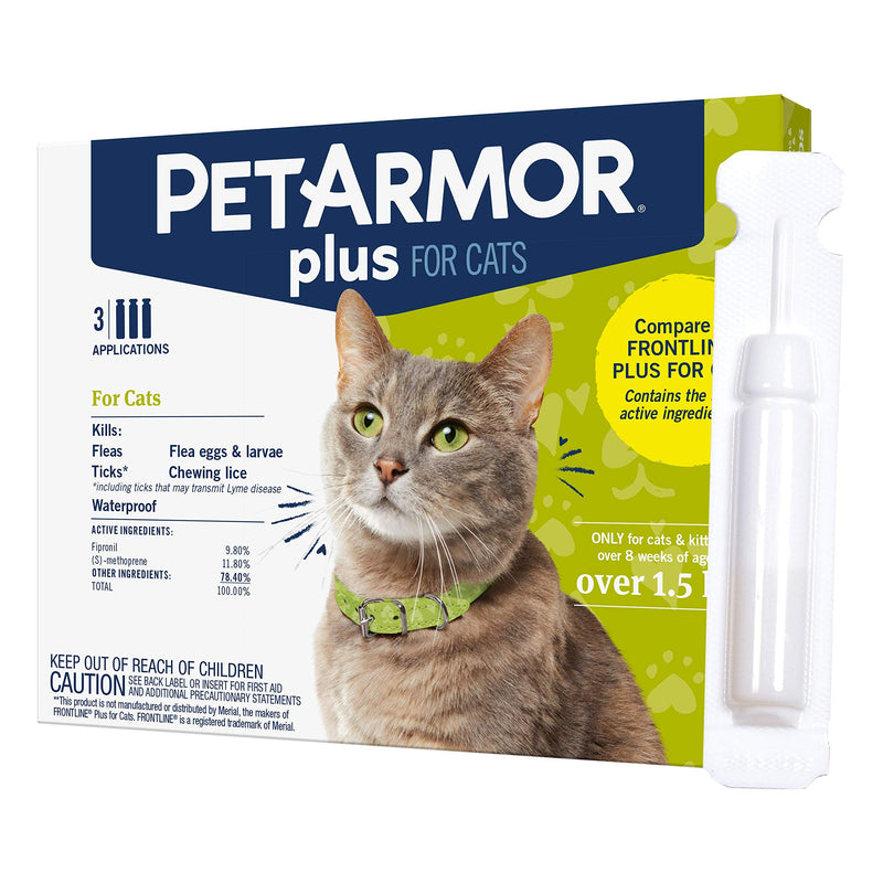 [Australia] - PETARMOR Plus Flea & Tick Prevention for Cats with Fipronil, Waterproof, Long-Lasting & Fast-Acting Topical Cat Flea Treatment 3 COUNT 