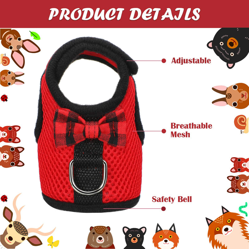 [Australia] - SATINIOR 2 Pieces Soft Small Pet Harness Pet Walking Vest with Bowknot Bell Breathable Puppy Harness Nylon Pet Leash Vest Set for Bunny, Ferret, Rats, Iguana, Hamster S Black, Red 