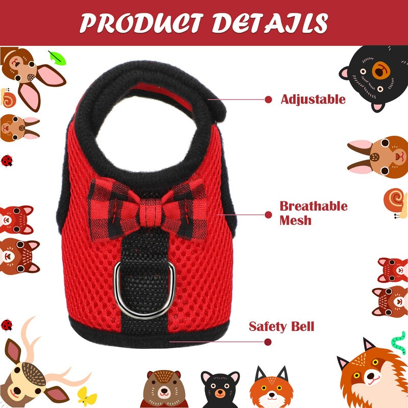 4 Pieces Guinea Pig Harness and Leash Soft Mesh Small Pet Harness with Bowknot Bell, No Pulling Comfort Padded Vest for Guinea Pigs, Ferret, Chinchilla, Bunny, Rats, Iguana, Hamster - PawsPlanet Australia