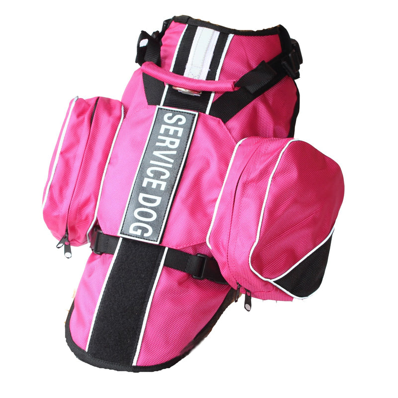 [Australia] - haoyueer Service Dog Backpack Harness Vest Removable Saddle Bags with Label Patches(Hot Pink,L) 