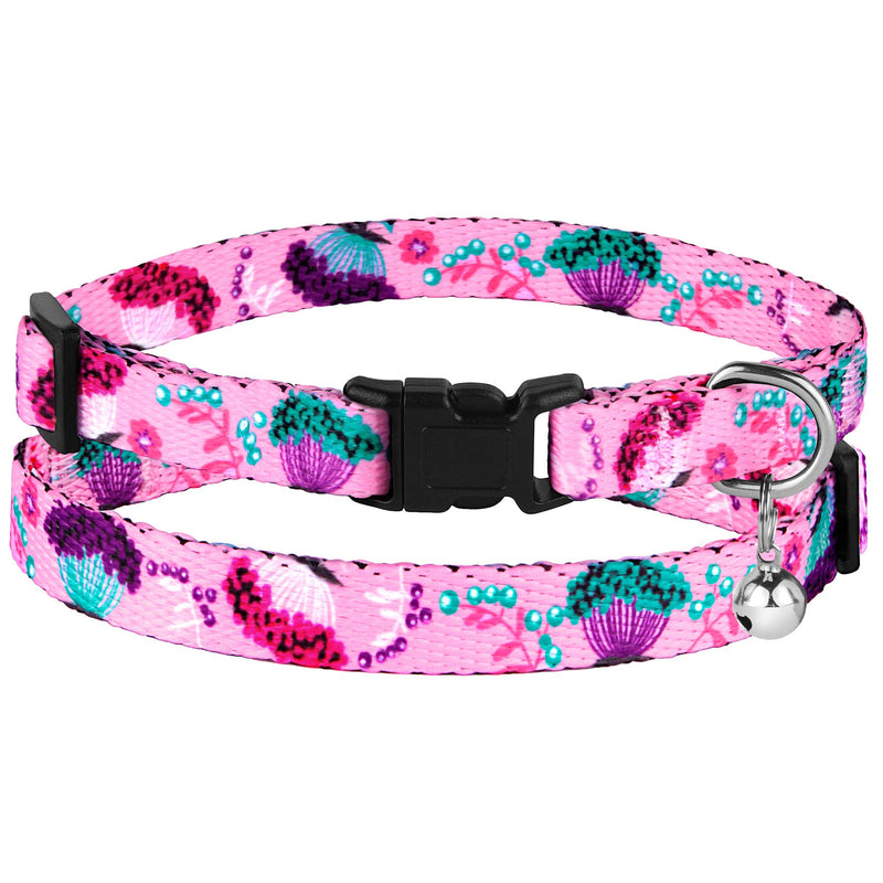 [Australia] - CollarDirect Cat Collar with Bell Floral Pattern 2 Pack Set Flower Adjustable Safety Breakaway Collars for Cats Kitten Pink + Aquamarine 