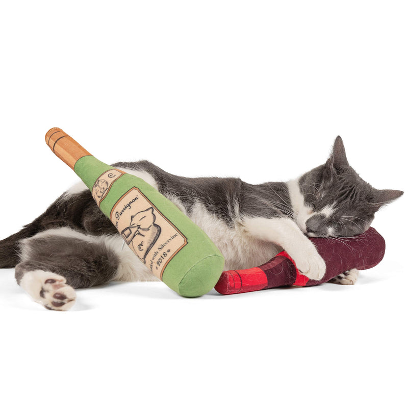 [Australia] - Twin Critters Organic Silvervine Catnip Toy Wine Bottle Refillable Plush 2-Pack for Cats & Kittens No Artificial Ingredients - More Powerful Than Catnip - Great Gift for Wine Lovers 