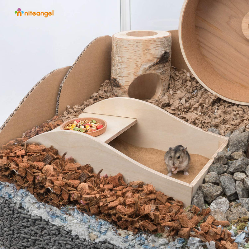 Niteangel Hamster Sand Bath Dust Free Box - Wooden Critter's Shower & Digging Sand Bathtub for Small Animals Like Hamsters Mice Lemming or Gerbils Medium-11.8-inch L x 7.8-inch W - PawsPlanet Australia