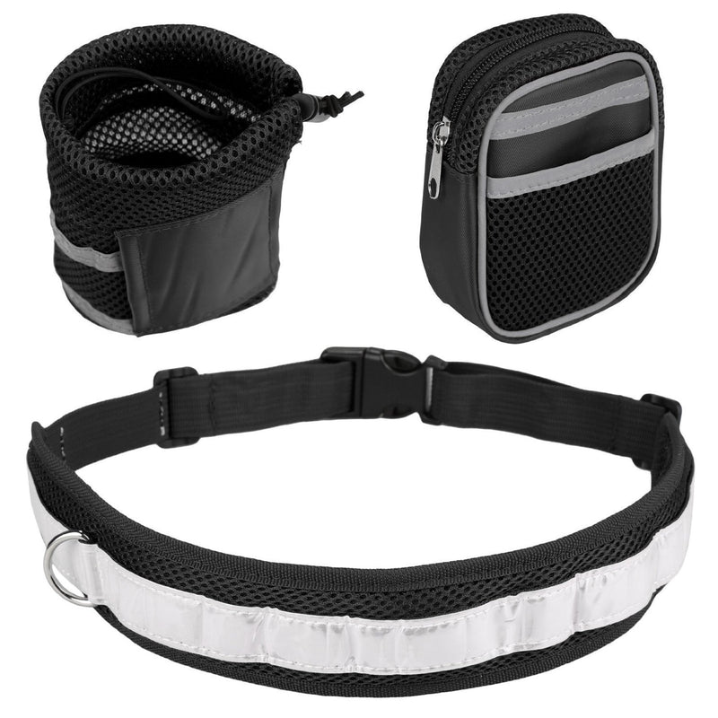 [Australia] - Hands Free Reflective Pet Dog Bungee Leash Kit - Outdoor Dog Running Lead with Bottle Holder Waist Bag Black 