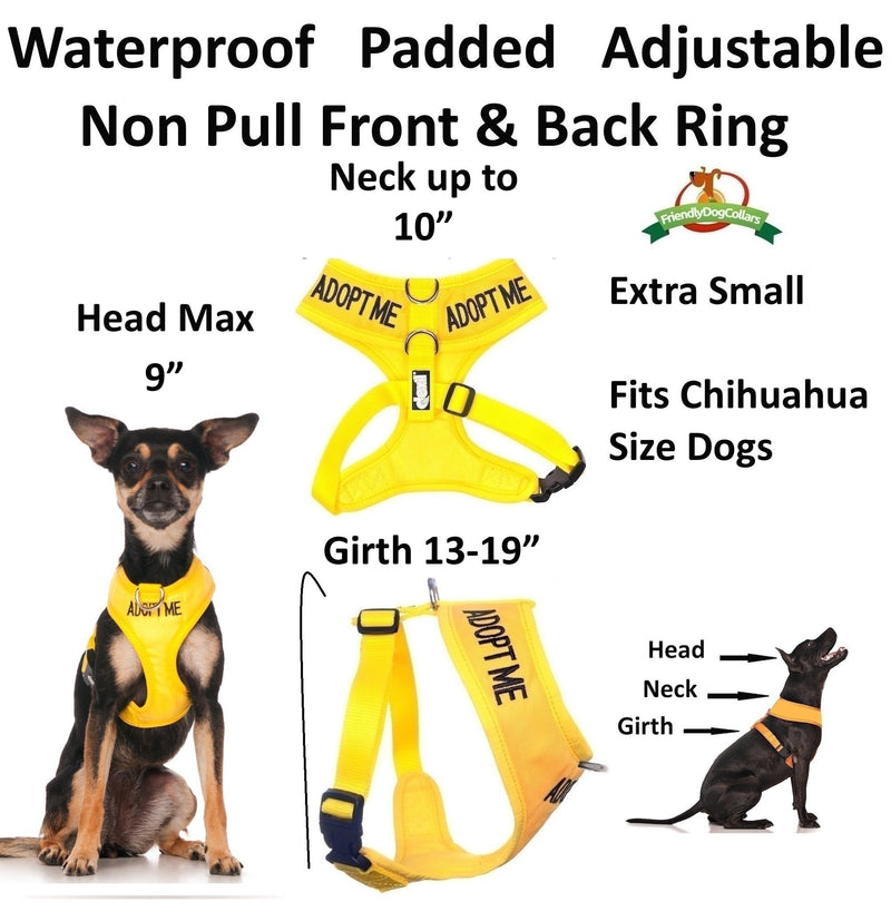 Dexil Limited Adopt ME (I Need A New Home) Yellow Color Coded Non-Pull Front and Back D Ring Padded and Waterproof Vest Dog Harness Prevents Accidents by Warning Others of Your Dog in Advance Extra Small Harness 13-19 Inch Chest/Girth - PawsPlanet Australia