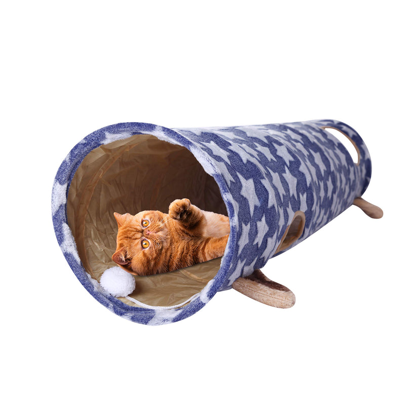 [Australia] - LUCKITTY Large Cat Toy Collapsible Tunnel Tube with Plush Balls, for Small Pets Bunny Rabbits, Kittens, Ferrets,Puppy and Dogs Blue 