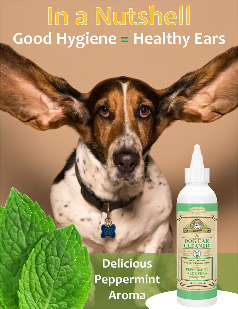 Dog Ear Cleaner. All Natural Ear Wax Remover Solution for Dogs, Puppies and Cats. Otic Wash Drops with Peppermint Aroma. Aide in Pet Ears Mite and Infection Treatment. Excel Ear Wax Cleaner Wipes. - PawsPlanet Australia