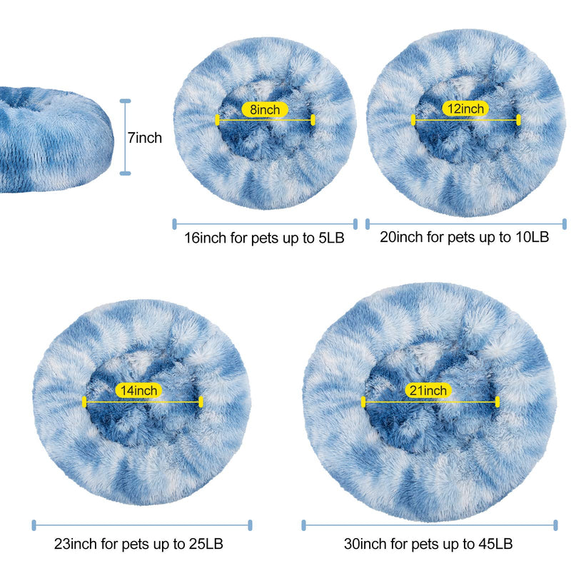 JOEJOY Dog Bed Cat Bed, Calming Orthopedic Pet Puppy Bed Donut Cuddler Machine Washable Ultra Soft Faux Fur for Small Medium Breed Dogs Cats 16inch for pet up to 5lb Blue - PawsPlanet Australia