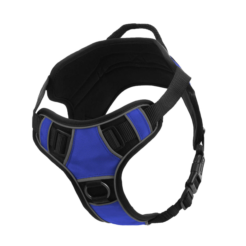 [Australia] - Dogline Quest No-Pull Dog Harness with 3D Rubber Service Dog Removable Patches Reflective Soft Comfortable Dog Vest with Quick Release Dual Buckles Black Hardware and Handle Girth 25" to 31" Blue 