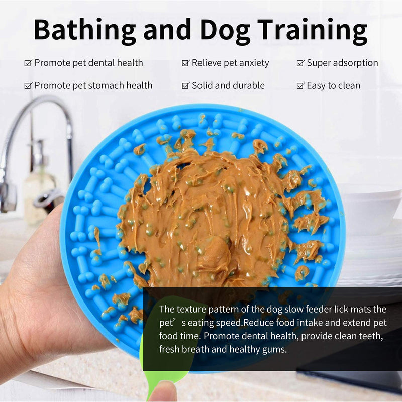 [Australia] - Newthinking 2 Pack Dog Lick Mats, Dog Silicone Shower Slow Feeder Mat with Suction Cups for Pet Bathing and Dog Training, Includes Silicone Spatula Blue&Orange 
