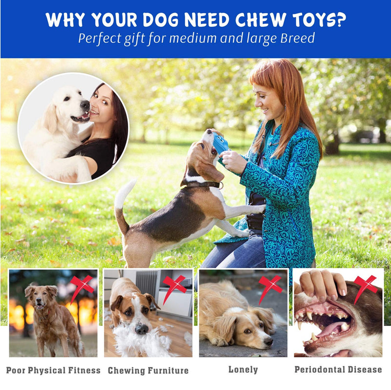 [Australia] - Pawcute Dog Squeaky Toys for Aggressive Chewers, Durable Dog Chew Toys Indestructible, Puppy Chew Toy Dog Toothbrush Toys for Small Medium Large Dogs Dental Care Teeth Cleaning Blue 