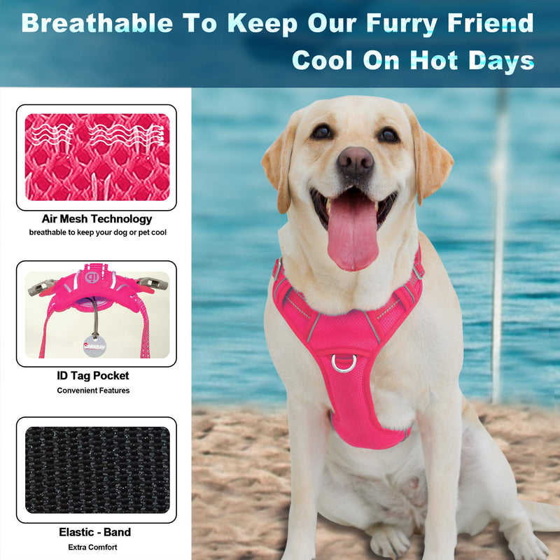 [Australia] - BARKBAY No Pull Dog Harness Large Step in Reflective Dog Harness with Front Clip and Easy Control Handle for Walking Training Running with ID tag Pocket Pink 