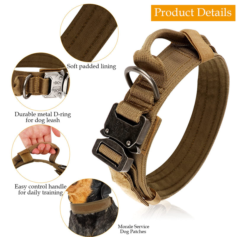 Pruk Tactical Dog Harness Set, K9 Dog Harness Military Dog Vest Collar Leash with Molle Pouch and Patch, No Pull Tactical Dog Vest for Large Dog, Service Dog Harness for Training Hiking(Khaki, M) Khaki M(Neck: 19"-29", Bust: 19"-27") - PawsPlanet Australia