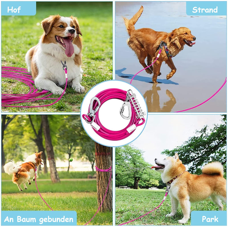 Yard leash for dogs, 9m cable leash for large dogs up to 40kg, chain leash for dogs camping, yard leash tie out leash for medium and large dogs pink - PawsPlanet Australia