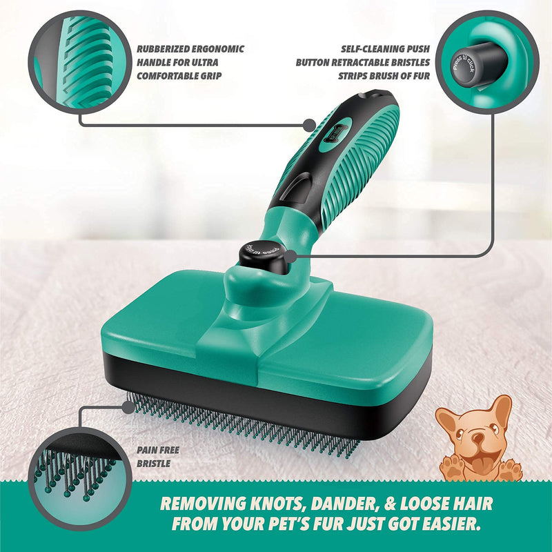 Ruff 'N Ruffus Self-Cleaning Slicker Brush | Upgraded PAIN-FREE Bristles Gently Removes Loose Undercoat, Mats & Tangled Hair | For Cats & Dogs With All Hair Types + FREE Pet Nail Clippers - PawsPlanet Australia
