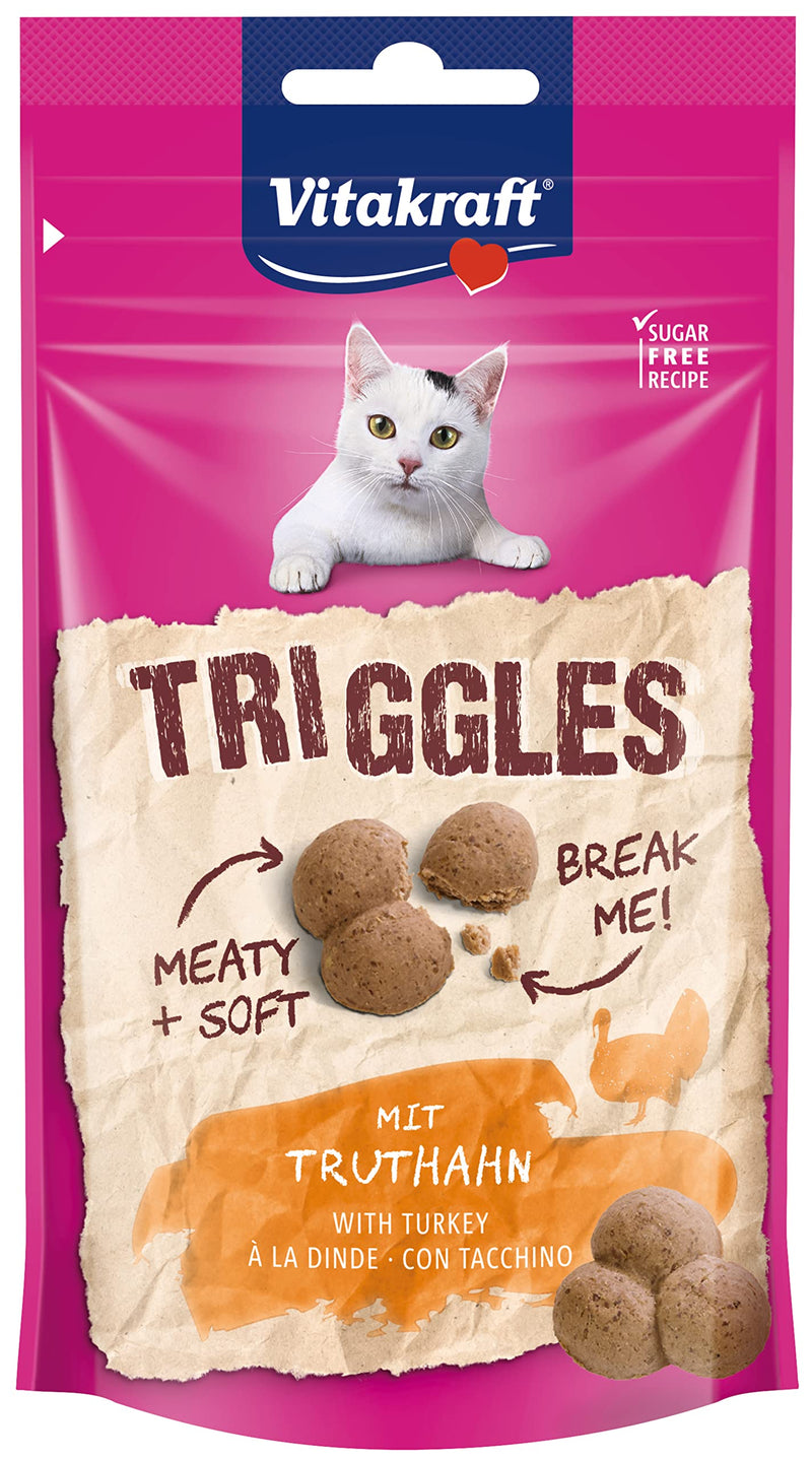 Vitakraft Triggles, cat snack, with turkey, portionable into three bites, ideal as a reward or training, no added sugar (1x 40g) - PawsPlanet Australia