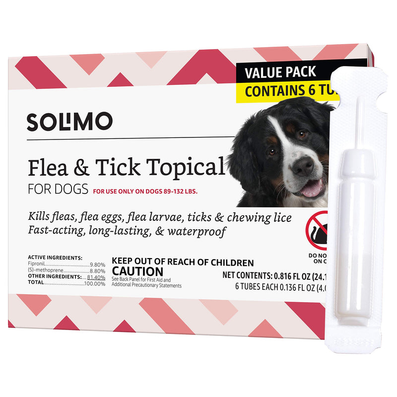 Amazon Brand - Solimo Flea and Tick Topical Treatment for Dogs (Small, Medium, Large, XLarge) XLarge (89-132 lbs) 6 Count - PawsPlanet Australia