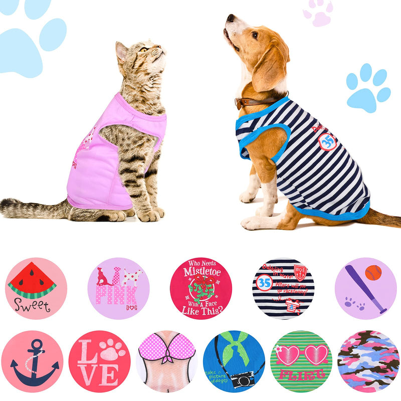 URATOT 12 Pieces Puppy Sleeveless T-Shirt Pet Clothes Dog Pullover Soft Shirt Pet Dog Vest Printed Puppy Shirts for Dog and Cat Wear, Various Styles Small - PawsPlanet Australia