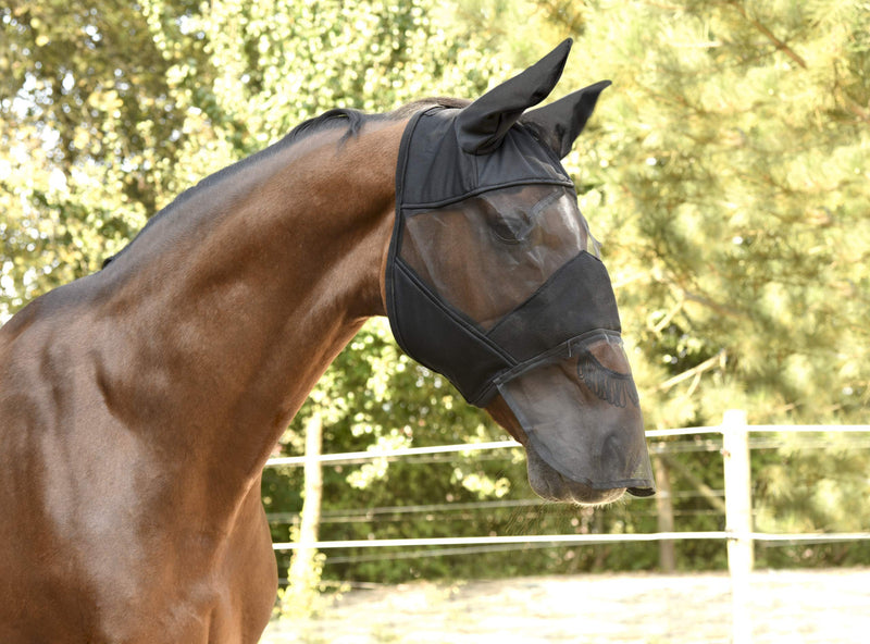 Kerbl Notch fly protection mask fino stretch blue tight fitting elastic warmblood / thoroughbred - PawsPlanet Australia