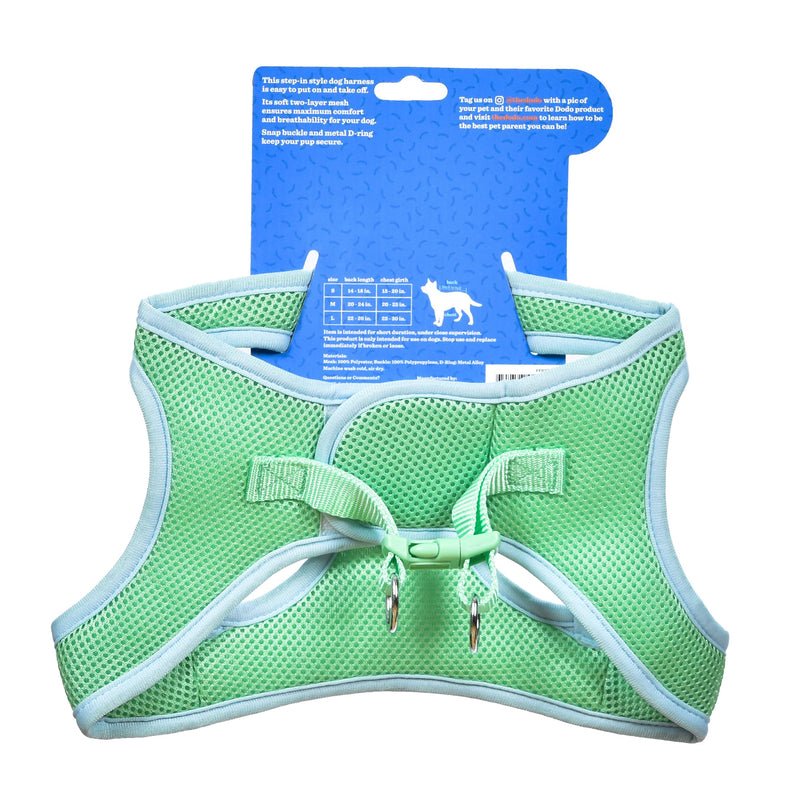 The Dodo Green Dog Harness, Size Medium; Easy Step-in Harness for Dogs; Breathable Mesh Fabric; Snap-Together, Pinch Release Buckle, Ring for Leash Attachment; Everyday Pet Apparel - PawsPlanet Australia