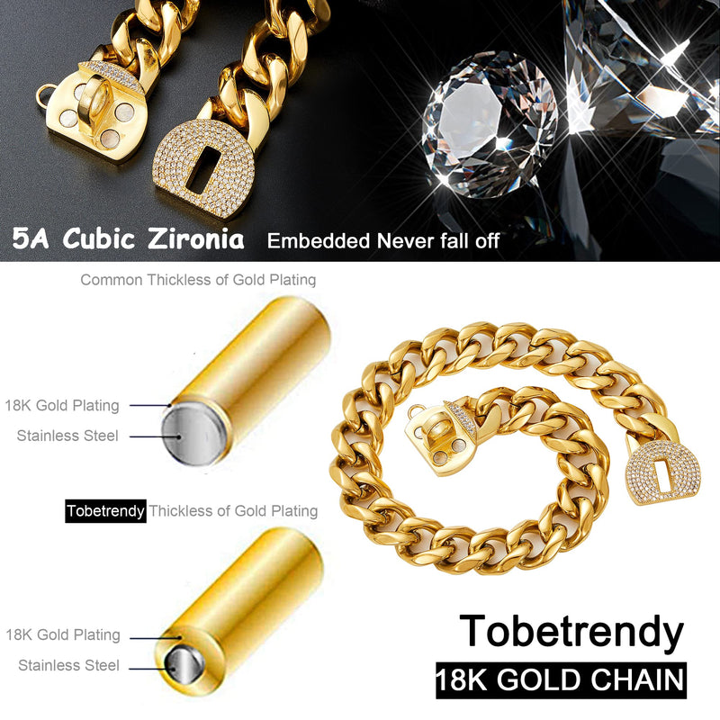 ToBeTrendy Dog Chain Collar Metal Chain with Bling Bling Design Secure, 18K Gold Cuban Link Chain 19MM Strong Heavy Duty Chew Proof Walking Collar for Small Medium Large Dogs(Flower Buckle, 12") Flower Buckle 12"(For Dog Neck 9.5-11.5") - PawsPlanet Australia