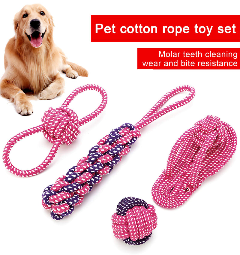 Dog Rope Toy,Interactive Pet Chew Toys Set,Washable Braided Cotton Teeth Cleaning Chewers for Puppies,Small,Medium and Large Dogs Durable Teething Ropes,Tug of War Ball Training Playing,Rosy 7 Packs set of 7 pcs rosy - PawsPlanet Australia