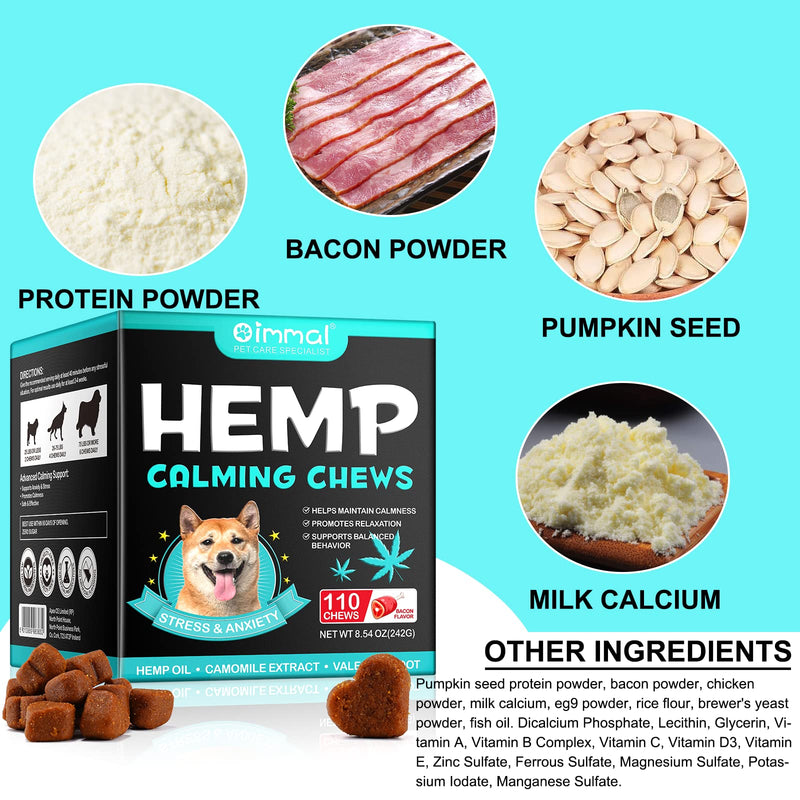 Oimmal Hemp Calming Chews for Dogs - Calming Treats for Dogs with Hemp + Valerian Root, Stress & Dog Anxiety Relief - Calming Dog Treats Helps Aid with Thunder, Fireworks, Chewing & Barking Bacon - PawsPlanet Australia