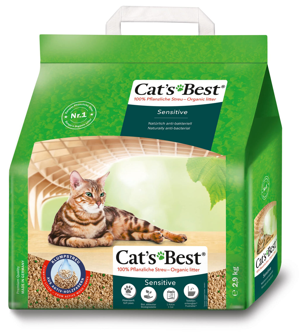 Cat's Best Sensitive, 100% plant-based cat litter, firmly clumping and antibacterial made from refined active wood fibers - especially for sensitive cats, 2.9 kg/8 l 8l - PawsPlanet Australia