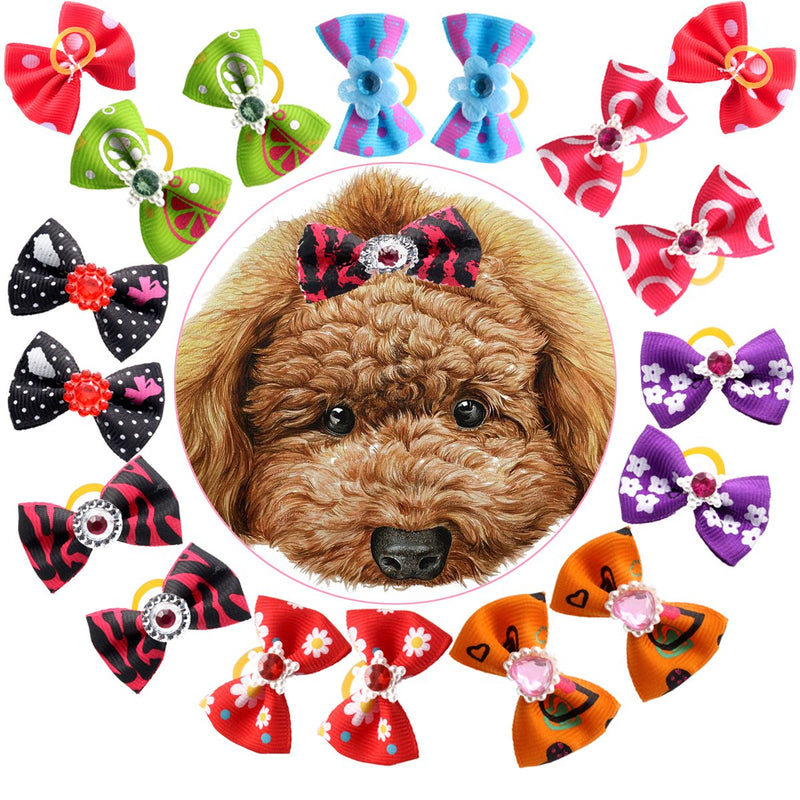 HOLLIHI 50 pcs Adorable Grosgrain Ribbon Pet Dog Hair Bows with Elastic Rubber Bands - Doggy Kitty Bowknots Topknot Grooming Accessories Set for Long Hair Puppy Cat - PawsPlanet Australia