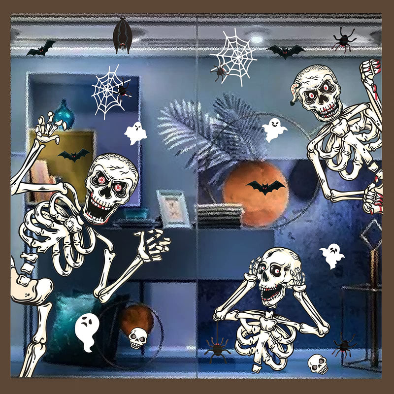 Halloween Window Clings, Skull Skeleton Window Wall Stickers, Double-Side Halloween Window Stickers Skull Bat Decals for Home Party Window Decorations - PawsPlanet Australia