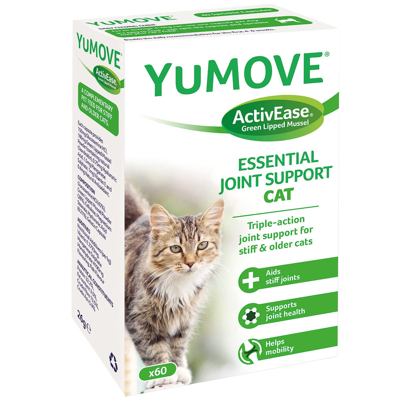 Lintbells | YuMOVE Cat | Hip and Joint Supplement for Stiff Cats, with Glucosamine, Chondroitin, Green Lipped Mussel, All Ages and Breeds | 60 Capsules - PawsPlanet Australia