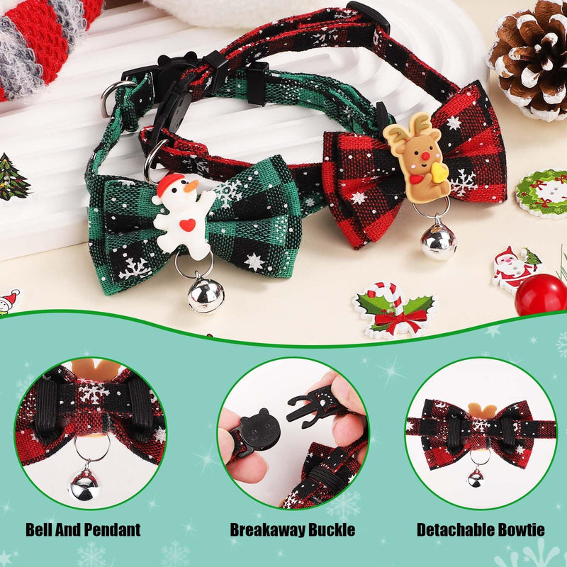 2pcs Christmas Cat Collar, 18-30cm Adjustable Cat Collar with Bell Detachable Cat Collar for Christmas Kitten Adult Cat Christmas Snowman - PawsPlanet Australia