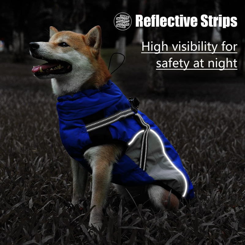 HEYWEAN Waterproof Dog Coat with Harness Reflective Winter Warm Dog Jacket for Small Medium Large Dogs Dog Sweater Fleece Dog Winter Coat Cold Weather Winter Jacket Warm Coat for Dog M Blue - PawsPlanet Australia