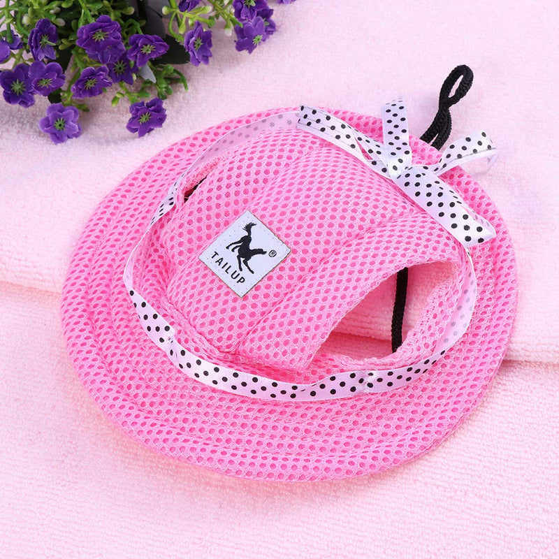 POPETPOP Round Brim Princess Cap Dog Visor Hat Sun Protection Cap Dog Mesh Porous Cap with Ear Holes and Chin Strap for Small Dogs- Size S (Pink) Pink - PawsPlanet Australia