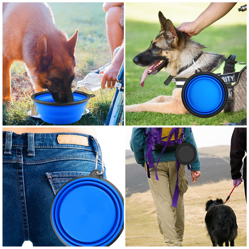 MXZONE 3 Collapsible Silicone Dog Bowl, Foldable Expandable Cup Dish for Small Pet Cat Food Water Feeding Portable Travel Bowl, Free Pet ID-Tag L/Blue+Black - PawsPlanet Australia