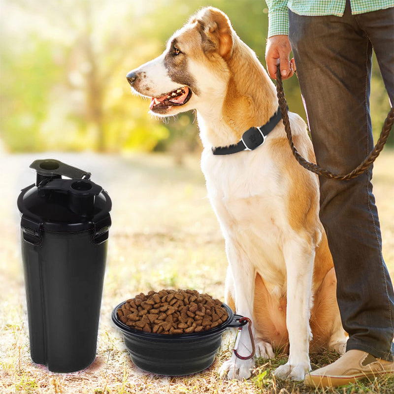 UPSKY Dog Travel Water Bottle Bowl Collapsible Dog Bowls, 2 in 1 Pet Food Container, Portable Dog Bowls Water Bottle for Walking Hiking Travelling black - PawsPlanet Australia