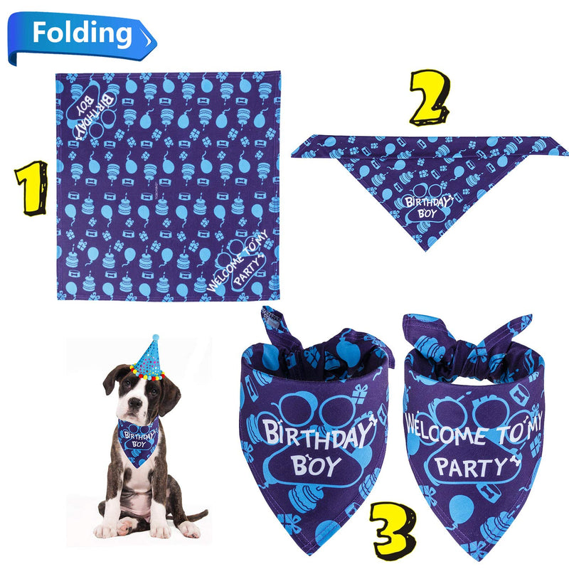 TCBOYING Dog Birthday Bandana, Dog Birthday Boy Hat Scarfs Flag Balloon with Cute Doggie Birthday Party Supplies Decorations(11-Piece Set) (Blue) - PawsPlanet Australia