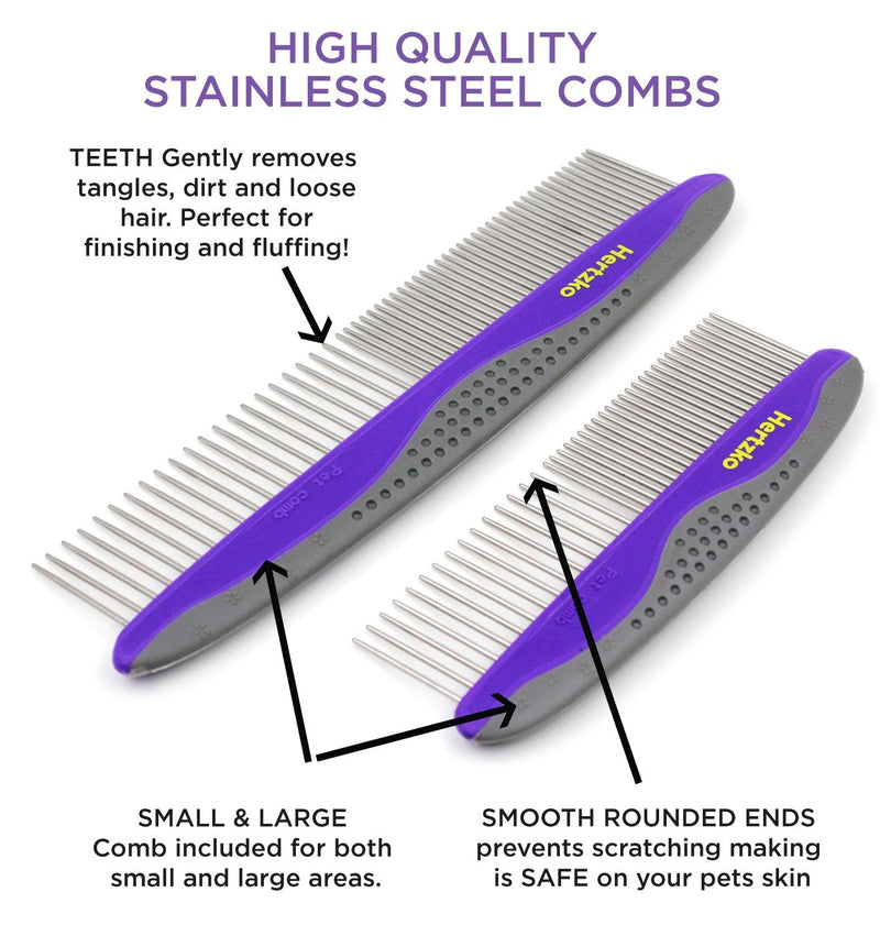 Hertzko 2 Pack Pet Combs Small & Large Comb Included for Both Small & Large Areas -Removes Tangles, Knots, Loose Fur and Dirt. Ideal for Everyday Use for Dogs and Cats with Short or Long Hair - PawsPlanet Australia