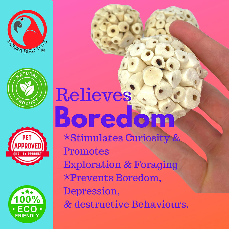 Bonka Bird Toys Natural Sola Ball Soft Chew Shred Foraging Parrot Amazon, Cockatiel, Conure, Quaker, Caique, Eclectus, Budgie, Parakeet, Rabbits, Guinea Pigs, Chinchilla, Bunny. Pack (3) - PawsPlanet Australia