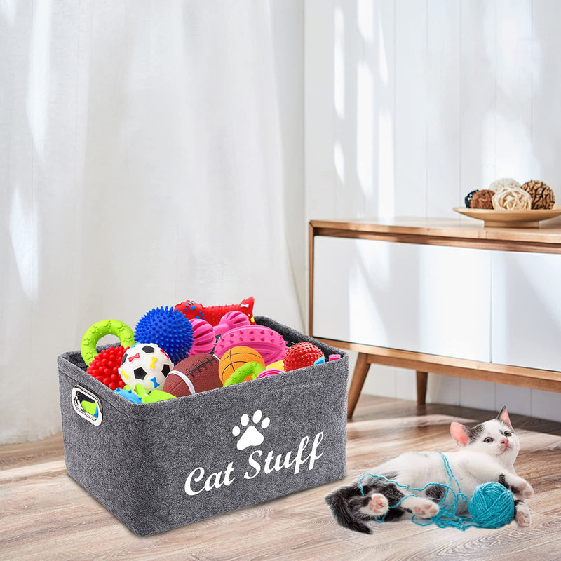 Morezi Felt Pet Toy and Accessory Storage Bin, Basket Chest Organizer - Perfect for Organizing Pet Toys, Blankets, Leashes and Food - Cat - Grey Cat Grey - PawsPlanet Australia