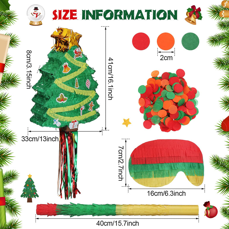 18.25 Inch Christmas Tree Pinata Christmas Mexican Pinata with a Blindfold Bat Round Tissue Papers Christmas Party Pinata for Birthday Xmas Party Decoration Photo Prop Candy Holder and Party Game - PawsPlanet Australia