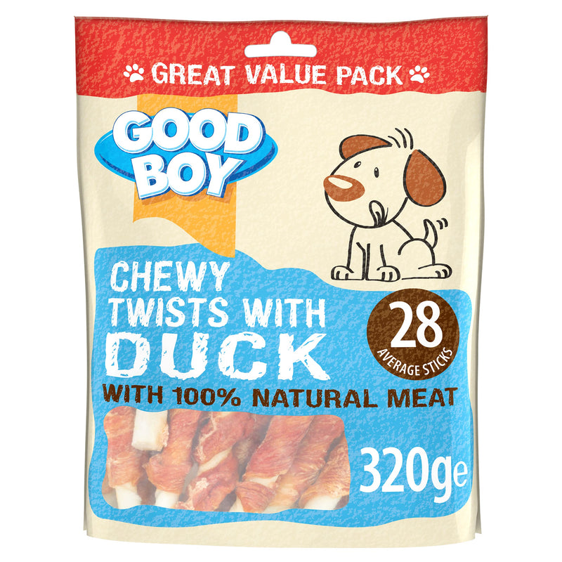 Good Boy - Chewy Twists With Duck - Dog Treats - Made With 100% Natural Duck Breast Meat - 320 Grams - Gluten Free Dog Treats (Case of 3) 320 g (Pack of 3) - PawsPlanet Australia