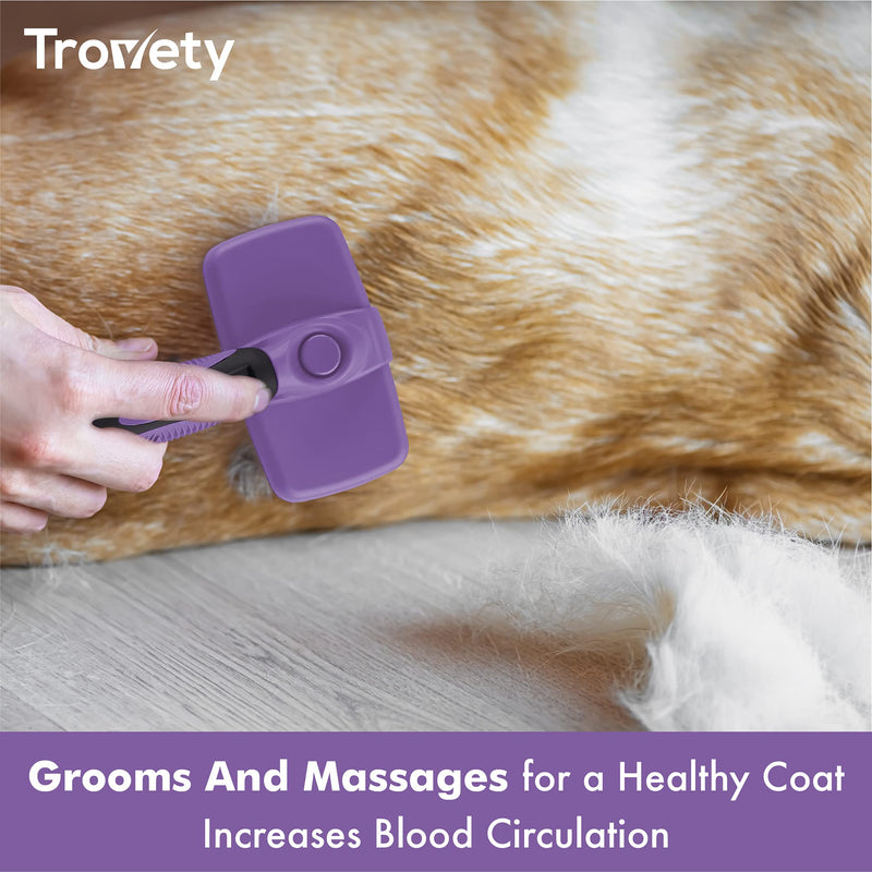 Trovety Self Cleaning Pet Slicker Brush - Purple Grooming Tool for Tangled, Matted Dog & Cat Fur - Promotes Coat Health, Blood Circulation - One Button Hair Removal - For Long or Short Haired Animals - PawsPlanet Australia