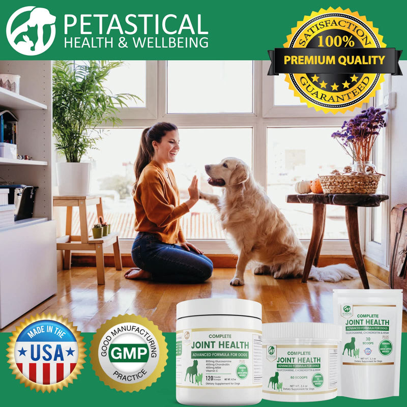 Petastical Joint Supplements for Dogs, 800mg Glucosamine, 400mg Chondroitin, 400mg MSM with Added Turmeric and Green Lipped Mussels (30 Scoop) 30 Scoop - PawsPlanet Australia