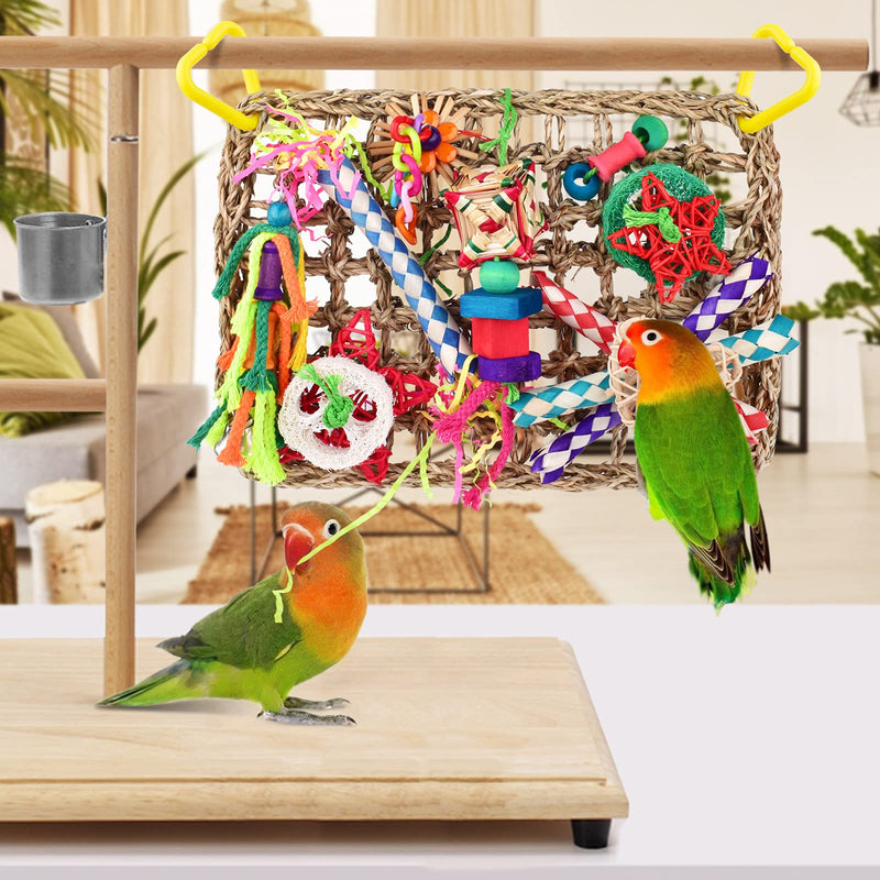 KATUMO Bird Toys, Bird Foraging Wall Toy, Edible Seagrass Woven Climbing Hammock Mat with Colorful Chewing Toys, Suitable for Lovebirds, Finch, Parakeets, Budgerigars, Conure, Cockatiel - PawsPlanet Australia
