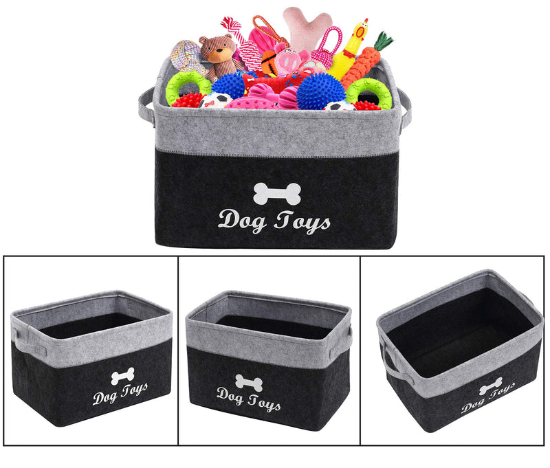 Geyecete Dog Toys Box Storage Bins Basket-Pet Toy and Accessory Storage Bin,Foldable felt Organizer Storage Basket for Pet Toys,Blankets-Dark Gray/light gray Dark Gray/Light Gray - PawsPlanet Australia