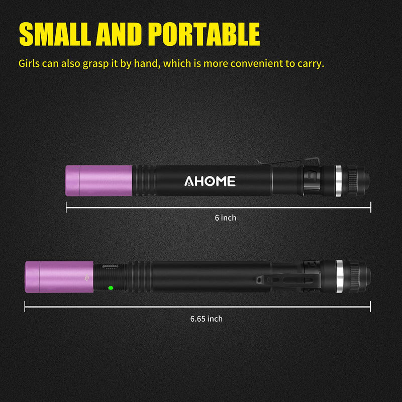 AHOME P2 USB Rechargeable Pen UV Torch, 395nm Blacklight LED Pocket Penlight, Pet Urine Detector, IPX5 Water-Resistant, 1000mAh NiMH Battery ×2 Included, 2 Modes (High, Low) - PawsPlanet Australia